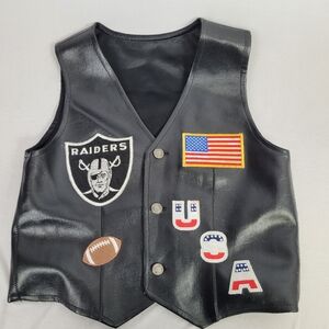 Raiders Youth Size Medium Black Faux Leather  MVest